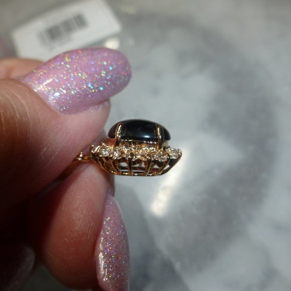 18K Gold Electroplate Onyx Swarovski Crystals Pendant - Picture 7 of 12